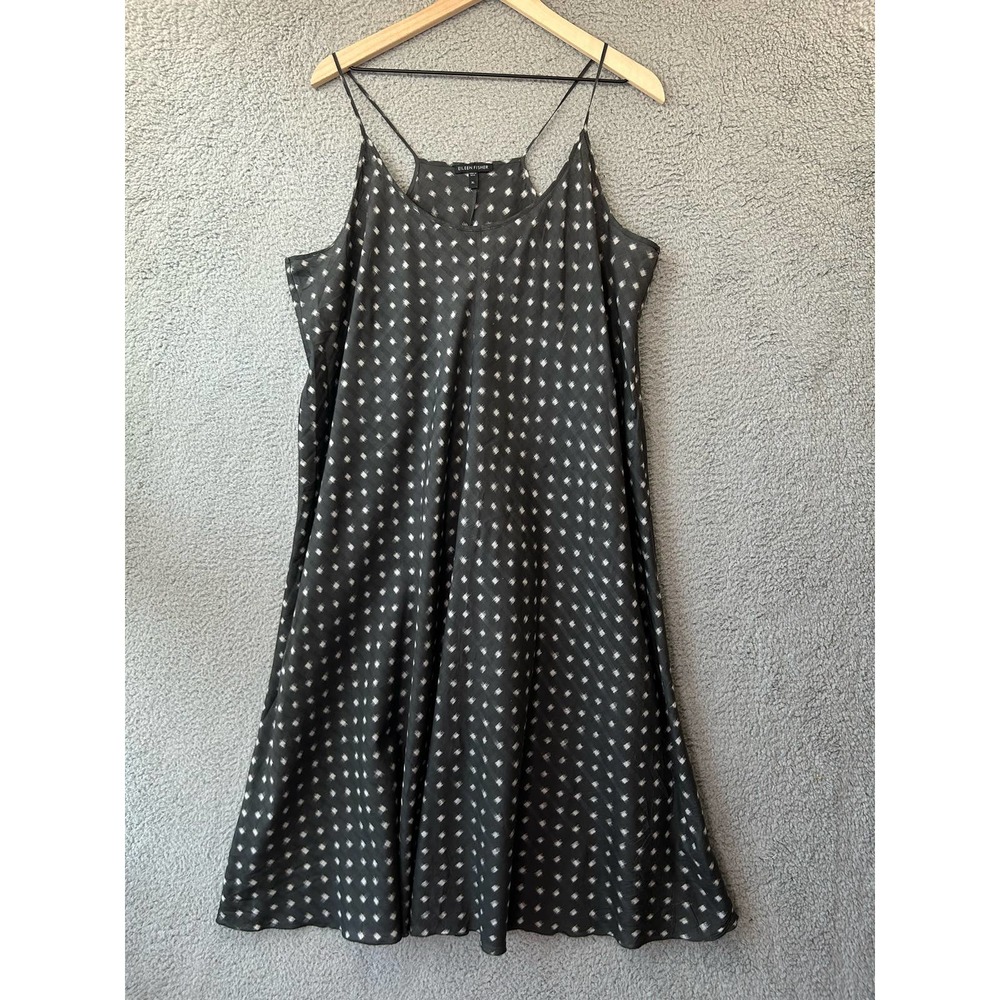 Eileen Fisher Black Slip Midi Dress with White Dot Print